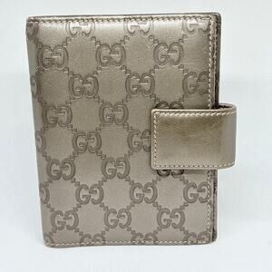 Authentic Gucci Guccissima Metallic Leather 6-Ring Agenda Planner Bronze Pewter